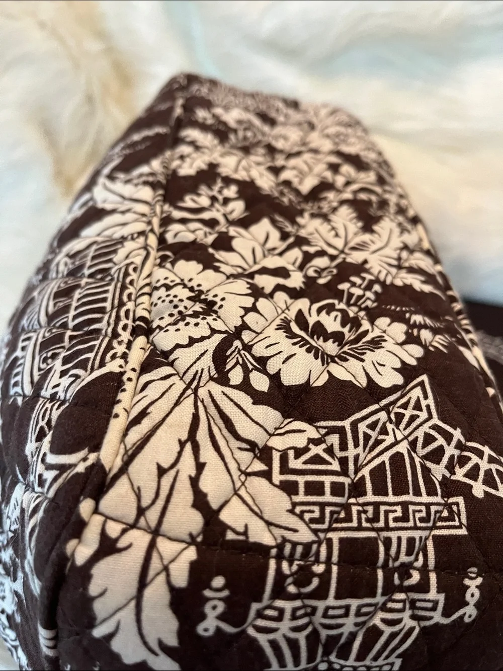 Vera Bradley Brown and White Quilted Tote with Matching Coin Pouch
